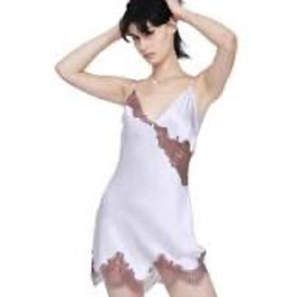 Ginia Minx Chemise Silk Lace Trim Slip Dress Lilac Ash Purple Small
